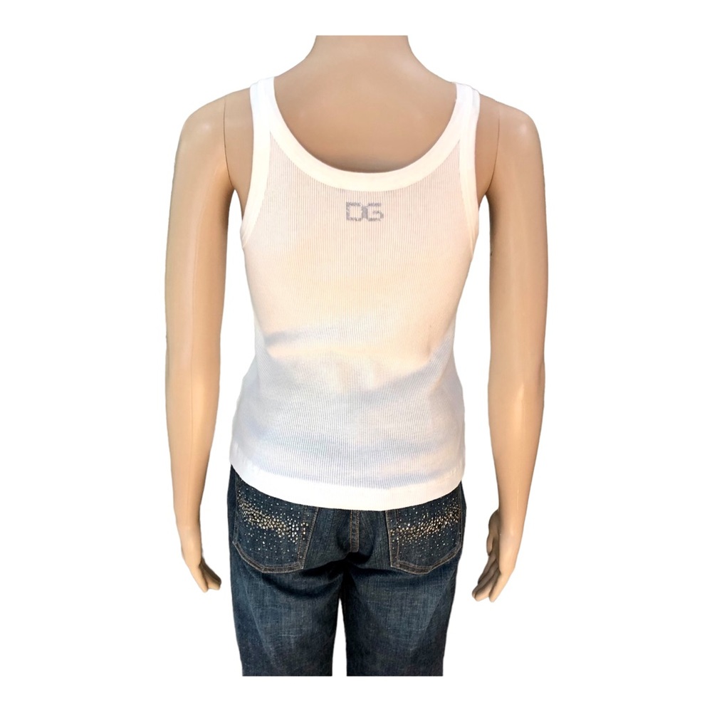 Dolce Gabbana white ribbed tank top with crystal DG logo